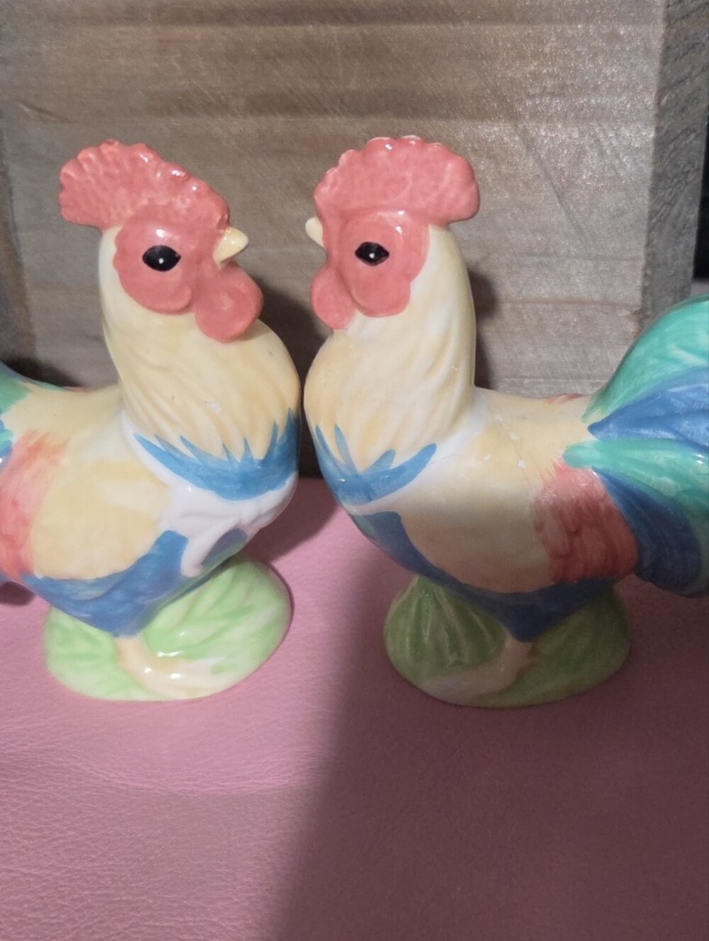 Pair of Colorful Ceramic Rooster Salt & Pepper Shakers